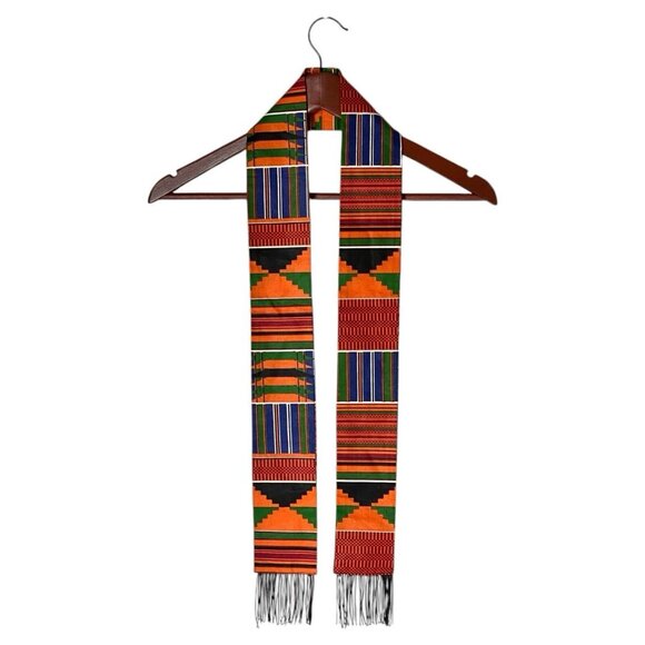 Kente African Stole Cloth Fabric Bright Colorful w/ Fringes 51 Inches Long - Picture 1 of 4